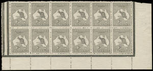 2d Grey (Plate 1), No Monogram block of 12 from the right pane, with complete margins on all sides; unit R49 with "BENCE" variety; Unused. BW:5(1)za. - ($4000+).