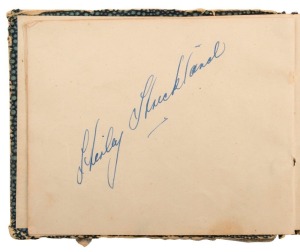 AUTOGRAPH BOOK: with signatures of athletes competing in 1948, 1952 & 1956 Olympics including large crisp SHIRLEY STRICKLAND autograph (Australia, Golds 1952 80m Hurdles, 1956 80m Hurdles & 1956 4x100m), MARJORIE JACKSON (Australia, Golds 1952 100m & 200m), MARLENE MATTHEWS (Australia, Bronzes 1956 100m & 200m), KEVIN GOSPER (Silver 1956 400m Relay), LLOYD LaBEACH (Panama, 1948 bronze medals 100m & 200m), FANNY BLANKERS-KOEN (Netherlands, Golds in 4 track events, 1948);