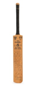 GRAHAM MCKENZIE COLLECTION - 1961 ASHES TOUR OF ENGLAND: McKenzie's personal miniature bat from the tour, with the signatures of the 18 touring Australians on the face including McKenzie, Richie Benaud, Neil Harvey & Bill Lawry, and 11 signatures of the E