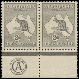 2d Grey (Plate 2), CA Monogram pair with Watermark Inverted, MLH. BW:5(2)za - $5000 - See Note 1. Only 3 examples of the CA Monogram with watermark inverted are recorded.