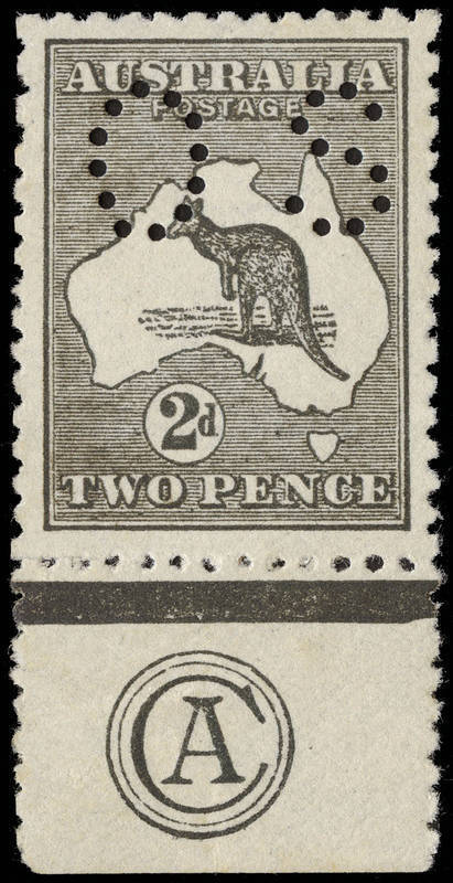 2d Deep Grey, perforated Small OS, CA Monogram single, MLH. BW:5(2)za - but unpriced perf.OS. Very scarce.