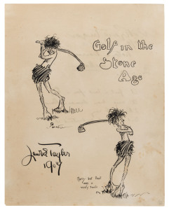 LAURIE TAYLER (Australia, 1873 - England after 1913 - 1972) "Golf in the Stone Age" original pen and ink artwork, signed and dated lower left "1907". Sheet size 29 x 23cm.