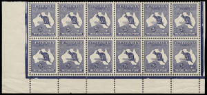 2½d Indigo, No Monogram block of 12 with margins all 3 sides from the left pane; stamps all MUH. An exceptional rarity. The block of 10 (incorrectly described as 12, in the Gray sale brought US$5250+BP. BW:9(1)z - $9000+.Provenance: Sir Gawaine Baillie, 2