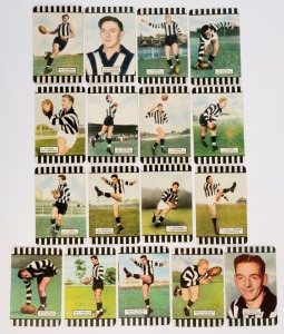 COLES 1954-55 - COLLINGWOOD: group of cards comprising 1954 Series 1 (4), 1954 Series 2 (9) and 1955 Series 3 (4), including Bill Twomy (Series 1), Lou Richards (Series 1), Bob Rose (Series 3) & Murray Weideman (Series 3) all action images and Des Healey (Series 1, portrait), corner mount impressions and a few blemishes (Neville Waller, corner crease), overall G/VG. (17).