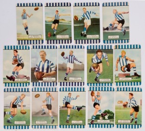 COLES 1954-55 - NORTH MELBOURNE: group of cards comprising 1954 Series 1 (5) 1954 Series 2 (5) and 1955 Series 3 (4); corner mount impressions, latter series cards with blemishes, overall fair to VG. (14).