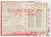 ESSENDON: 1946 Member's Season Ticket, with Fixture List & holes punched for each game attended. Fair/Good condition. Premiership Year - Essendon's 8th Premiership, defeating Melbourne 150-87 in the Grand Final. - 2