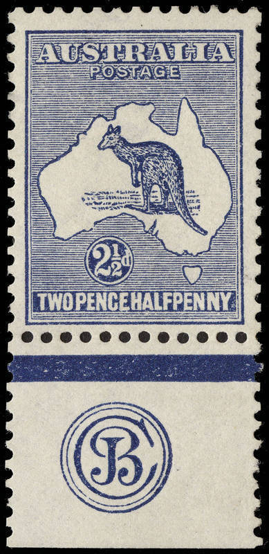 2½d Indigo, JBC Monogram single, MLH. Very attractive. BW:9(2)za - $1750.