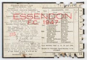 ESSENDON: 1947 Member's Season Ticket, with Fixture List & holes punched for each game attended. Fair/Good condition. Essendon finished the year as runner's up on the VFL ladder going on to contest the Grand Final, losing to Carlton by a single point. - 2