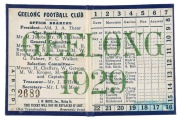 GEELONG: 1929 Member's Season Ticket in blue and white with gilt lettering, numbered '2689', with Fixture List. Unusually UNPUNCTURED (for games attended). Very Good condition. - 2