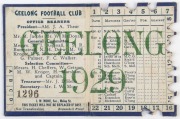 GEELONG: 1929 Member's Season Ticket, with Fixture List & holes punched for each game attended. Good condition. - 2