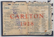 CARLTON: Member's Season Ticket for 1928, with fixture list and holes punched for each game attended. Fair/Good condition. - 2
