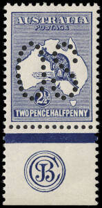 2&frac12;d Indigo, JBC Monogram single, perforated Large OS. Superb MUH; lightly mounted in margin. BW:9(2)za - but unpriced perf.OS. Extremely rare.