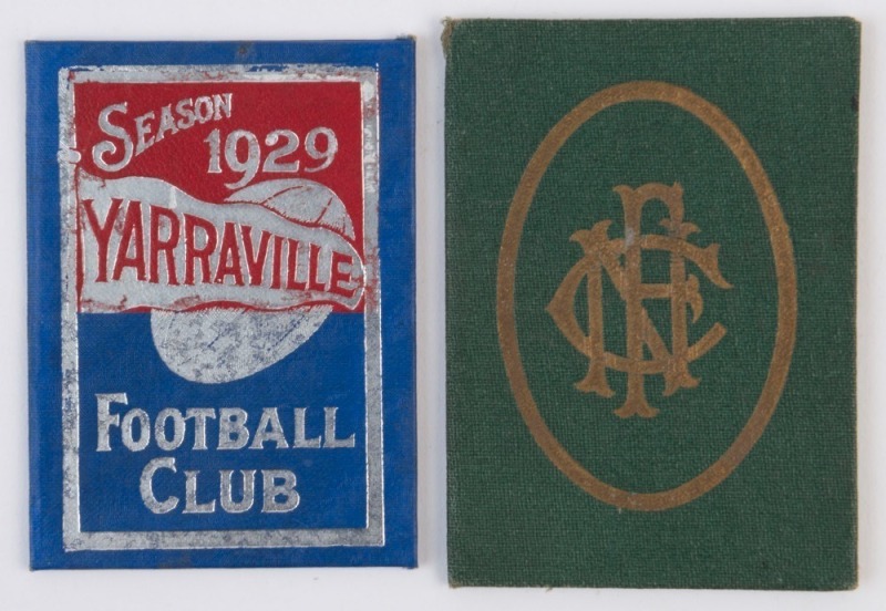 VICTORIAN FOOTBALL ASSOCIATION: 1929 Member's Season Tickets for NORTHCOTE (the year of their 1st VFA Premiership) and for YARRAVILLE, both with fixture lists, the former punctured for games attended. (2)