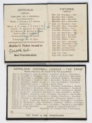 GIPPSLAND FOOTBALL LEAGUE: 1929 Member's Season Tickets for Rosedale FC & Sale FC, with fixture lists, G/VG condition. - 2