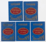 HORSHAM FC (Winmera District Football Association):1929 Member's Season Tickets (5) numbered '345', '371', '478', '489' or '496', all with Fixture Lists; G/VG condition.