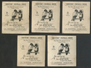 1929 GRIFFITHS 'BLACK CROWS' SERIES - GEELONG: five cards [5/210] comprising Reg Hickey, Harold Hardiman (diagonal crease), Jack Collins, Jack Evans and captain/coach Arthur Coghlan (corner crease). Rare. - 2