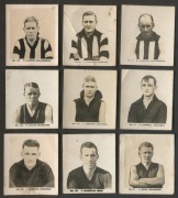 1929 GRIFFITHS 'BLACK CROWS' SERIES - COLLINGWOOD,ESSENDON & MELBOURNE: nine cards [9/210] with Colllingwood (3) including Syd Coventry; Essendon (3) including Len Johnson and Melbourne (3) including Dick Taylor; some creasing/soiling, generally fair to V