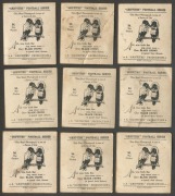 1929 GRIFFITHS 'BLACK CROWS' SERIES - COLLINGWOOD,ESSENDON & MELBOURNE: nine cards [9/210] with Colllingwood (3) including Syd Coventry; Essendon (3) including Len Johnson and Melbourne (3) including Dick Taylor; some creasing/soiling, generally fair to V - 2