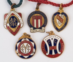 MELBOURNE CRICKET CLUB, membership fobs for 1938-39, 1940-41, 1947-48, 1948-49 & 1949-50, (5).