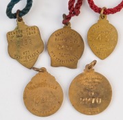 MELBOURNE CRICKET CLUB, membership fobs for 1938-39, 1940-41, 1947-48, 1948-49 & 1949-50, (5). - 2