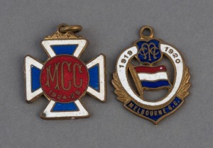 MELBOURNE CRICKET CLUB, membership fobs for 1919-20 (#2102) and 1924-25 (#159), both by Bentley, (2 items).