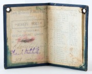 NORTH MELBOURNE FOOTBALL CLUB: 1888 Member's Ticket in blue leather with cream leather straps on front and reverse embossed in gold 'N.M.F.C./Season 1888', with borders in gilt. The interior page lists 'FIRST TWENTY' & 'SECOND TWENTY' engagements,  the in - 2