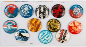 VFL VINTAGE PIN BADGES: comprising Carlton, Collingwood, Essendon, Fitzroy, Footscray, Geelong, Hawthorn, Melbourne, North Melbourne, Richmond, South Melbourne, St Kilda; generally VG condition.