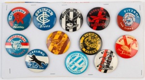 VFL VINTAGE PIN BADGES: comprising Carlton, Collingwood, Essendon, Fitzroy, Footscray, Geelong, Hawthorn, Melbourne, North Melbourne, Richmond, South Melbourne, St Kilda; generally VG condition.   