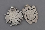 ENGLISH CRICKET CLUB sterling silver award fobs: 1908-9 Stanley United C.C. and 1912-13 C.B.C.C., (2 items). - 2