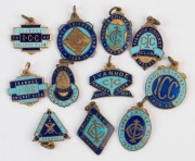 IVANHOE CRICKET CLUB: a collection of brass & enamel membership fobs for 1926-27, 1927-28, 1929-30, 1930-31, 1933-34, 1934-35, 1935-36, 1936-37, 1938-39, 1939-40 and an undated example engraved "Life Membership" verso. (11 items).