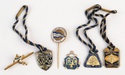 GEELONG FOOTBALL CLUB: "2nd EIGHTEEN" pin, a very attractive Club tie-pin, and four Social Club fobs. (6 items).
