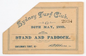 SYDNEY TURF CLUB: 24th May, 1889 Stand and Paddock 10/- "Gentleman's Ticket" No.2934