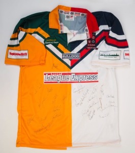 LEGENDS OF LEAGUE: signed football guernsey with 26 player signatures including Australians Mal Meninga, Steve Walters, Paul Sironen, Steve Ella, Brett Kenny & Stuart Raper; some soiling, c. mid 1990s.