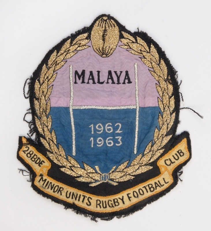 28th COMMONWEALTH INFANTRY BRIGADE (MALAYA): '28th Bde Minor Units Rugby Football Club' embroidered guernsey patch for the 1962-63 Season.