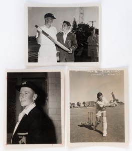 GRAHAM MCKENZIE COLLECTION - 1955 W.A. STATE SCHOOLBOYS CRICKET CAPTAIN: press photographs showing (1) McKenzie wearing his State Schools Boys cap & blazer; (2) Photograph of McKenzie, as Captain, with NSW captain Davidson during the 1955 Australian State