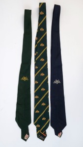 GRAHAM MCKENZIE COLLECTION - 1961 ASHES TOUR OF ENGLAND: Australian cricket team official tie worn by McKenzie on the 1961 tour; also two other Ashes Tour ties in blue or in green, both dated '1961 with Australian coat-of-arms. (3)