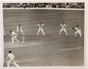 GRAHAM MCKENZIE COLLECTION - 1961 ASHES TOUR OF ENGLAND: Mostly press action photos from the tour, a few annotated in Graham McKenzie's hand including his dismissal of Colin Cowdrey on the first day of 2nd Test Match at Lords, annotated on reverse "My 1st