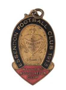 ESSENDON FOOTBALL CLUB (Association): 1913 membership fob, 'Essendon Football Club 1913 / Premiers 1911-12 / Winners Association Cup', made by C.Bentley. Only the second example we have offered.