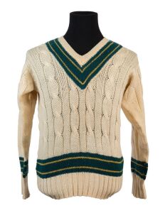 ROD MARSH (1947 - 1022), A match-worn Australian Test Team long-sleeved jumper, endorsed "Rod M" on the maker's label, Provenance: Acquired by the vendor at a cricket club dinner in Perth, W.A. Marsh had donated the jumper as the major prize in a fund-ra