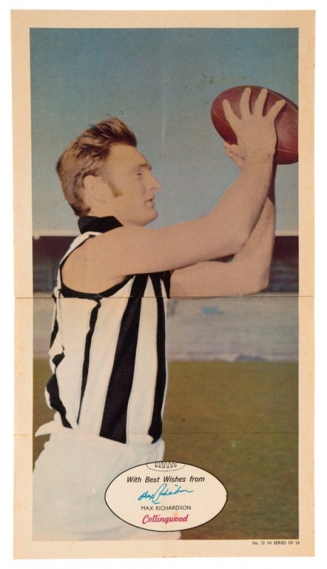 1971 SCANLENS 'FOOTBALLERS' POSTER - COLLINGWOOD: Max Richardson, poster #21 [1/24]. Rare.