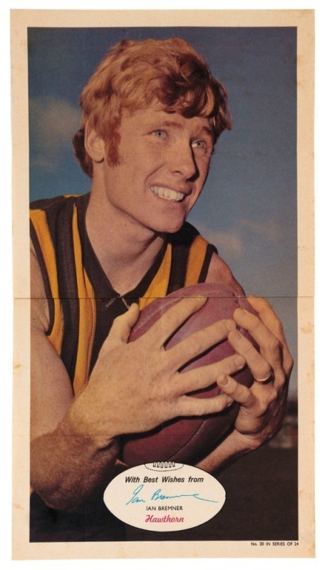 1971 SCANLENS 'FOOTBALLERS' POSTER - HAWTHORN: Ian Bremner, poster #20 [1/24]. Rare.