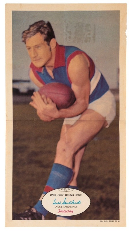 1971 SCANLENS 'FOOTBALLERS' POSTER - FOOTSCRAY: Laurie Sandilands, poster #22 [1/24]. Rare.