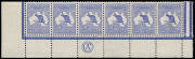 6d Ultramarine (Plate 2) CA Monogram complete strip of 6 from the left pane; glorious colour, beautifully centred, with 5 units MUH and one MLH. A most handsome example of this rare monogram multiple. BW:17(2)z+ - $8500++. [NB: the Hugh Morgan CA corner s