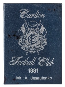 CARLTON: Life Member's Season Ticket for 1991, with 'Mr.A.Jesaulenko' printed to front cover, and fixture list, office bearers for season on internal pages. Excellent condition. Provenance: The Alex Jesaulenko Collection, Lot 114, Leski Auctions September