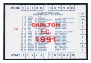 CARLTON: Life Member's Season Ticket for 1991, with 'Mr.A.Jesaulenko' printed to front cover, and fixture list, office bearers for season on internal pages. Excellent condition. Provenance: The Alex Jesaulenko Collection, Lot 114, Leski Auctions September - 2