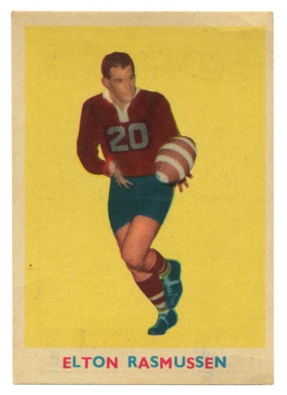 SCANLENS 1963 (FIRST SERIES): Card #15 Elton Rasmussen, St. George Dragons [1/18]; G/VG condition.