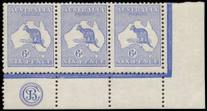6d Blue (Plate 2) JBC Monogram corner strip of 3 from the right pane; superb MUH/MLH and in delightfully fresh condition. A very fine example of this rare monogram multiple. BW:17(2)zb - $8500.