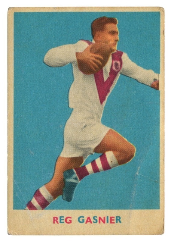 SCANLENS 1963 (FIRST SERIES): Card #17 Reg Gasnier, St. George Dragons [1/18]; corner crease/bend; Fair/Good condition .