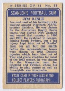 SCANLENS 1964 (SECOND SERIES): Card #25 Jim Lisle, South Sydney Rabbitohs [1/33]; G/VG. - 2