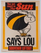 Saturday (morning) September 29, 1973 "The SUN" poster with RICHMOND predicted to be triumphant, "SAYS LOU".  Artwork by Jeff Hook. Scarce. Five examples; mixed condition. (5) - 2